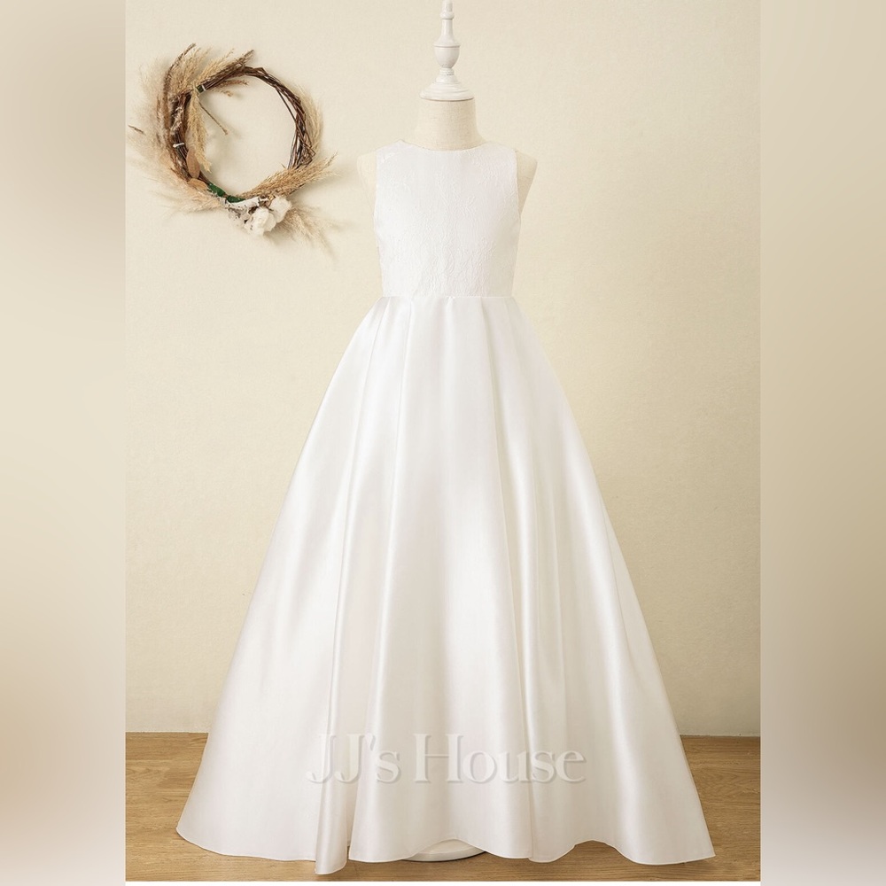 Flower Girl Dress Ball-Gown/Princess Scoop Sweep Train Lace/Satin/Tulle